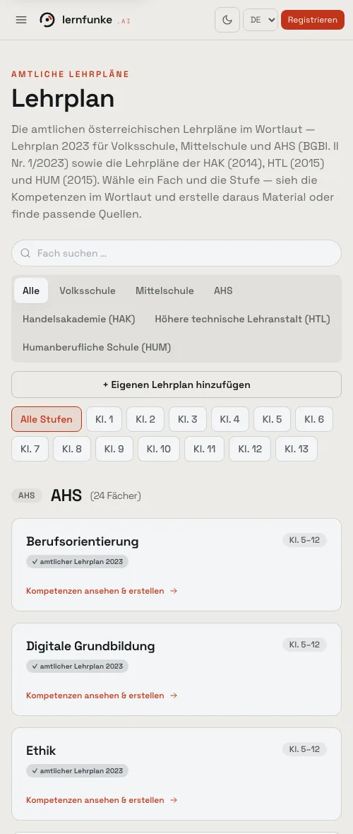 Die Lehrplanansicht auf dem Telefon.